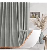 AmazerBath Boho Farmhouse Shower Curtain Fabric, Fall Decorations for Home, Orange Tassel Shower ...