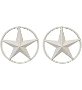 Rustic Western Star Wall Decor Set of 2 – White Metal Star with Rope Circle – 8" Decorative Accen...