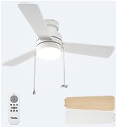 Passky Ceiling Fans with Lights, 42 inch Low Profile Ceiling Fan with Pull Chain and Remote Contr...