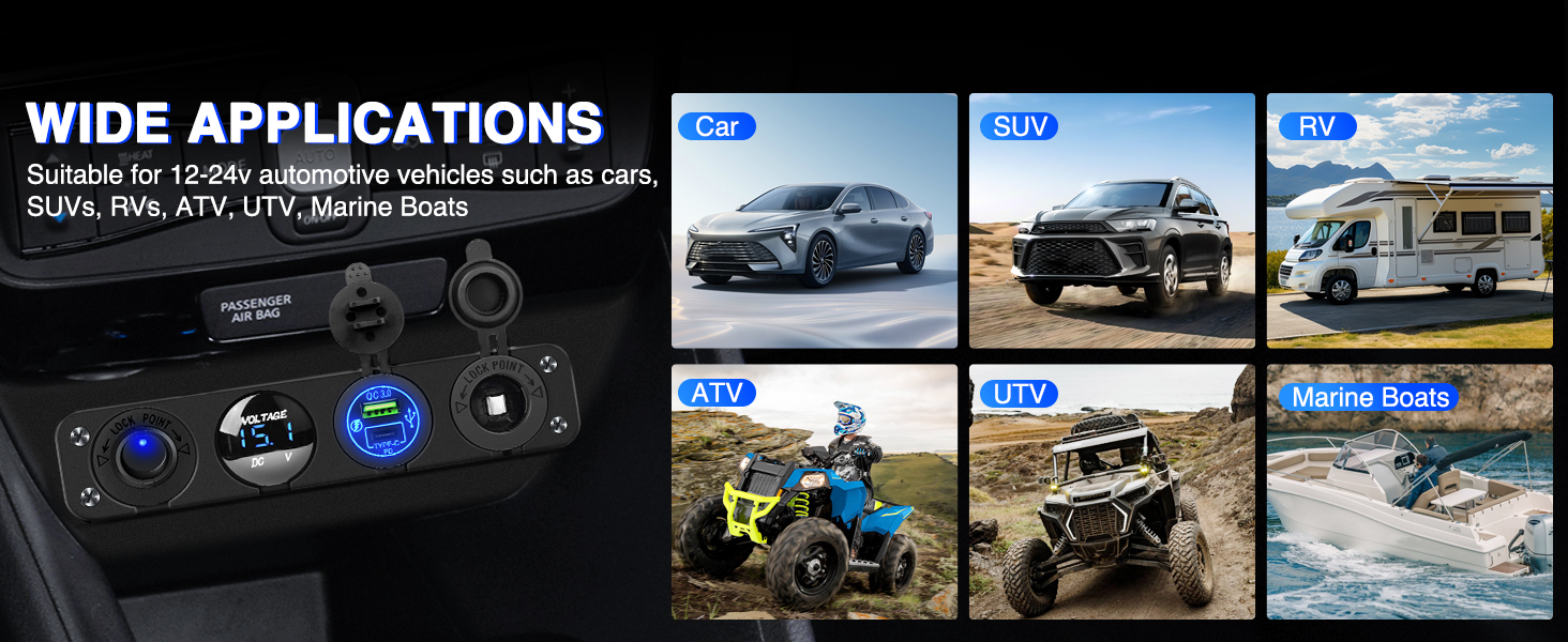 4 in 1 ON/Off Charger Socket Panel PD Type C and QC 3.0 USB charger