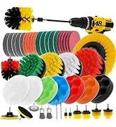 ETOUPA 48 Pcs Drill Brush Attachments Set, Scrub Pads &amp; Sponge &amp; Wire Brush for Drill, Power Scru...