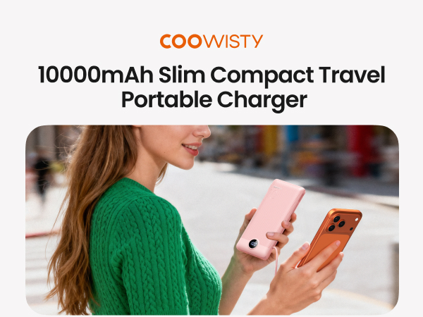 2025 Upgraded 10000mah Slim Travel Portable Charger-Pink