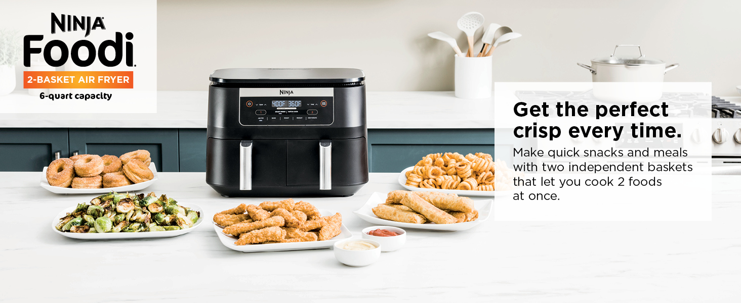 Get the perfect crisp every time. Make quick snacks and meals with two independent baskets that
