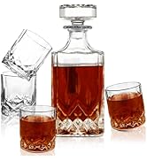 QTLCOHD 5 Pcs 26 Oz Crystal Whiskey Decanter &amp; Whiskey Glasses Set, Liquor Decanter Set with 4 Wh...