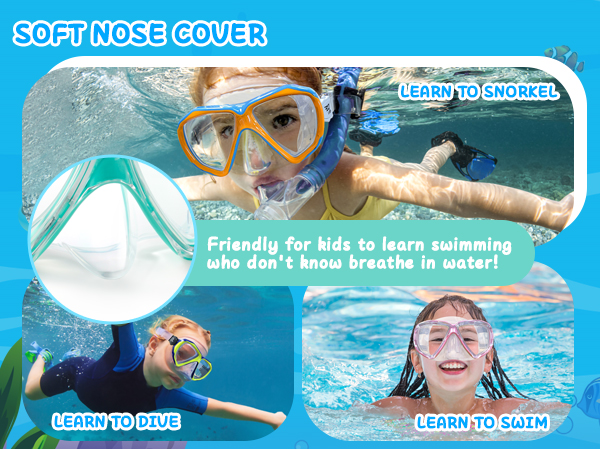 Kids Swim Goggles Snorkel Diving Mask Anti-Fog swim mask goggles with noes cover for kids(5-15)