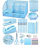 Blue Desk Accessories, 26Pcs Office Supplies and Desk Organizers, with Tape Dispenser, Stapler, S...