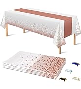 OHOME 4 Pack Disposable Plastic Table Cloths,White and Rose Gold Rectangle Table Covers for Birth...