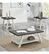 Roundhill Furniture Athens Contemporary 3-Piece Wood Shelf Coffee Table Set, Charcoal and Gray