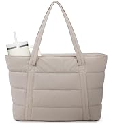 Narwey Puffer Tote Bag with Cup Holder &amp; Laptop Compartments, Quilted Puffy Travel Work Tote Bags...
