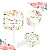 Fikowo Wedding Fans, Wedding Favors Hand Fans Bulk, Flower Hand Fan Square with Flower for Annive...