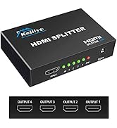 KELIIYO HDMI Splitter 1 in 4 Out V1.4b Powered HDMI Video Splitter with AC Adaptor Duplicate/Mirr...