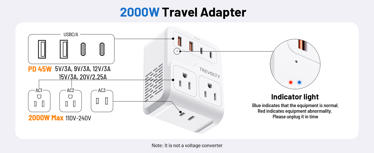 2000W European Travel Plug Adapter