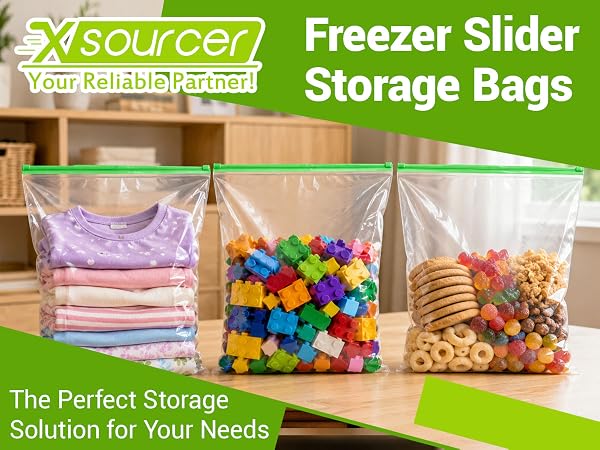 Xsourcer Freezer Slider Storage Bags for frozen food storage.
