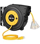 DEWENWILS Retractable Extension Cord Reel, 50FT Power Cord Reel with 14AWG/3C SJTOW, 13A Circuit ...