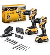 Aowei 20V Yellow Brushless Cordless Drill Set (2-Piece) - Compact Power Drill Driver with 2.0Ah B...