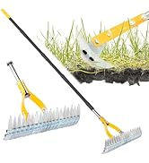 Thatch Rake for Lawn with 74inch Handle, 15 inch Dethatcher Rake for Grass to Cleaning Dead Grass...