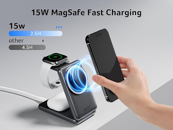 Acer Magnetic Wireless Charger, 3 in 1 Wireless Charging Station