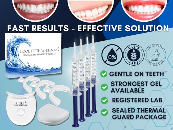 Wireless LED whitening device with dental grade solution for pearly white teeth