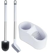 Toilet Brush and Holder Set,Toilet Bowl Brush + Scrubber Brush,with Removable Hangable Long Handl...