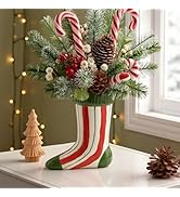 DIF DECO Ceramic Christmas Sock Vase, Height 8 inch Unique Festival Decoration for Indoor Holiday...