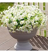 Artificial Outdoor Flowers Fake Plants for Spring Summer Decoration, 12 Bundles White Silk Mornin...