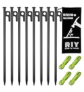 8 Pack Tent Stakes Heavy Duty Metal Tent Pegs for Camping Steel Tent Stakes 12 inch Unbreakable a...
