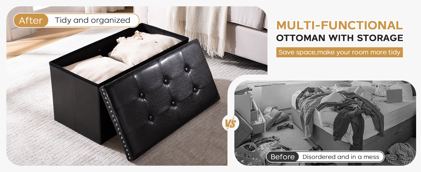oakvivo Folding Storage Ottoman Bench Small Leather Foot Rest Stools Ottoman with Storage Footstool
