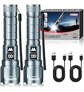 WdtPro LED Rechargeable Flashlight 2 Pack, Super Bright Zoomable 6000 Lumens Tactical Flashlight ...