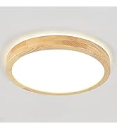 Yasince LED Wood Flush Mount Ceiling Light, Modern Round Ceiling Lamp, Minimalist Ceiling Lightin...