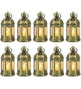 Mini Lanterns Decorative for Centerpiece: Romadedi 10pcs Hanging Small Gold Lantern Bulk with Fli...
