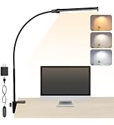 ShineTech LED Desk Lamp for Home Office, Eye-Caring Desk Light with Clamp, 3 Colors Stepless Brig...