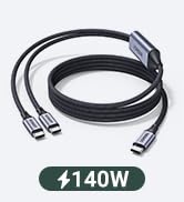UGREEN 140W USB C Cable, 5FT 2-in-1 USB C to USB C Cable, Fast Charging for iPhone 17/17 Pro Max/...