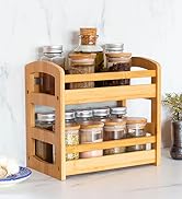 Totally Bamboo 2-Tier Spice Caddy with spices stored in kitchen