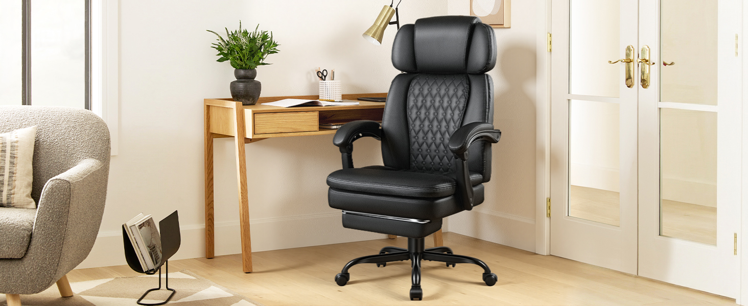 Executive Big and Tall Office Chair with Foot Rest Computer Office Chair with Adjustable Headres