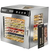 Food Dehydrator Machine with 4 Viewing Windows, 10 Stainless Steel Trays Dehydrator for Jerky, 12...