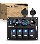 Nilight 4 Gang Rocker Switch Panel Waterproof Pre-Wired Aluminum Power Control Marine Panels with...