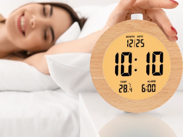 wooden digital alarm clock