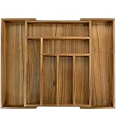 Luxury Acacia Kitchen Drawer Organizer - Silverware Organizer - Utensil Holder and Cutlery Tray w...