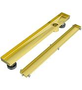 EXF Offset Linear Shower Drain 24 Inch Brushed Gold with Reversible Tileable Cover, Stainless Ste...