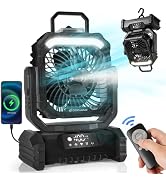 Odoland Portable Misting Fan with Light, 30000mAh Rechargeable Battery Camping Fan with 2 Spray M...