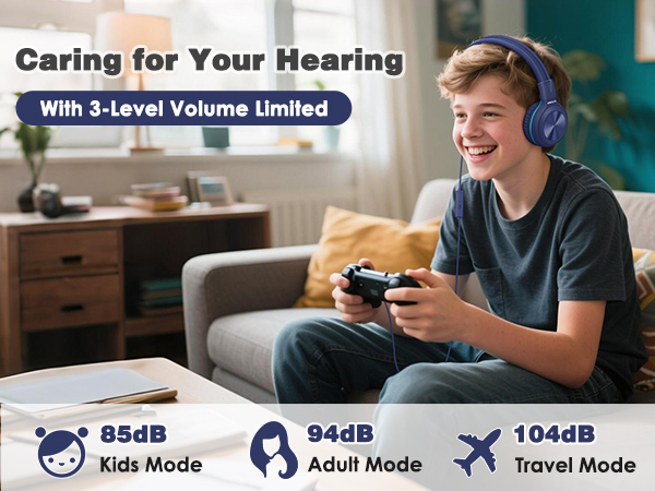 kids headset with 3-level volume limited