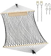 JoyView Traditional Rope Double Hammock - Hand Woven Cotton Hammock with Hardwood Spreader Bar an...