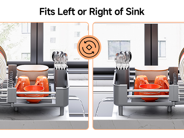 Expandable Dish Drying Rack for Kitchen Counter, Extendable Dish Rack with Drainboard