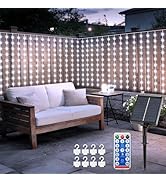DBFAIRY Solar Curtain Lights Outdoor, 300 LED 19.6 x 3.9ft Curtain String Lights with Remote Time...