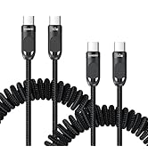 toocki Coiled USB C to USB C Cable 2Pack 3FT Braided Retractable Fast Charging Cable for Car, Com...