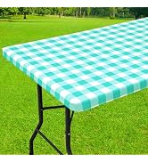Smiry Rectangle Picnic Table Cloth, Elastic Waterproof Fitted Vinyl Tablecloth for 6 FT Tables, F...
