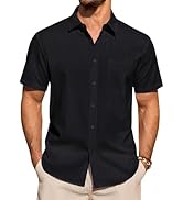 Lusead Linen Shirts for Men Short Sleeve Button Down Casual Shirt Cotton Beach Summer Collared To...