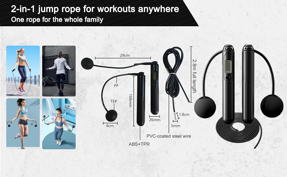 2-in-1 jump rope for workouts anywhere One rope for the whole family