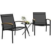 Shintenchi 3 Pieces Patio Bistro Sets, Outdoor Textilene Fabric Conversation Bistro Set, Textilen...