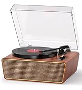 MANGOSTAN Vintage Record Player with 4 Built-in Speakers, Bluetooth Turntable for Vinyl, 3-Speed ...